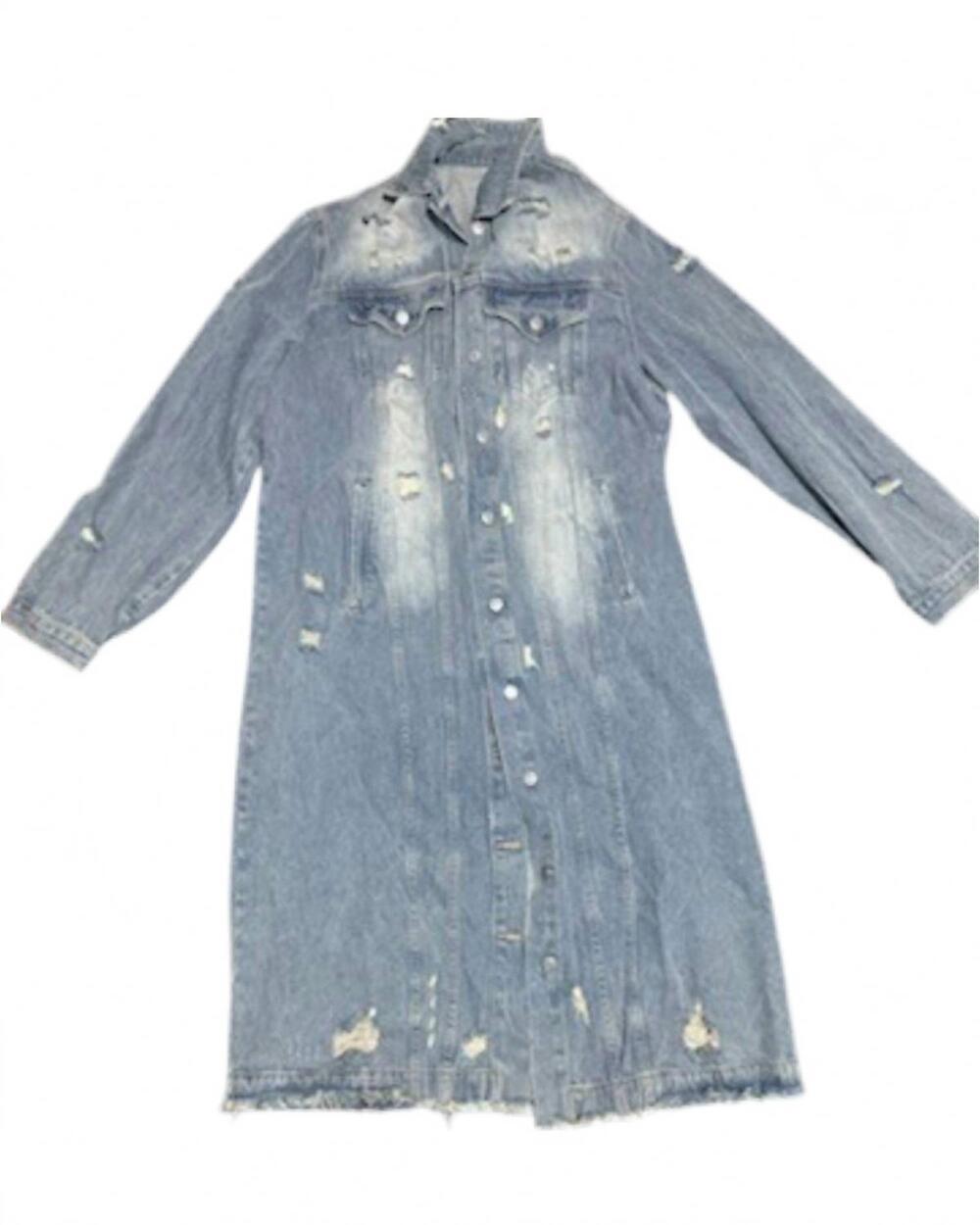 NEW VEVERET women's long distressed jean jacket - plus in denim